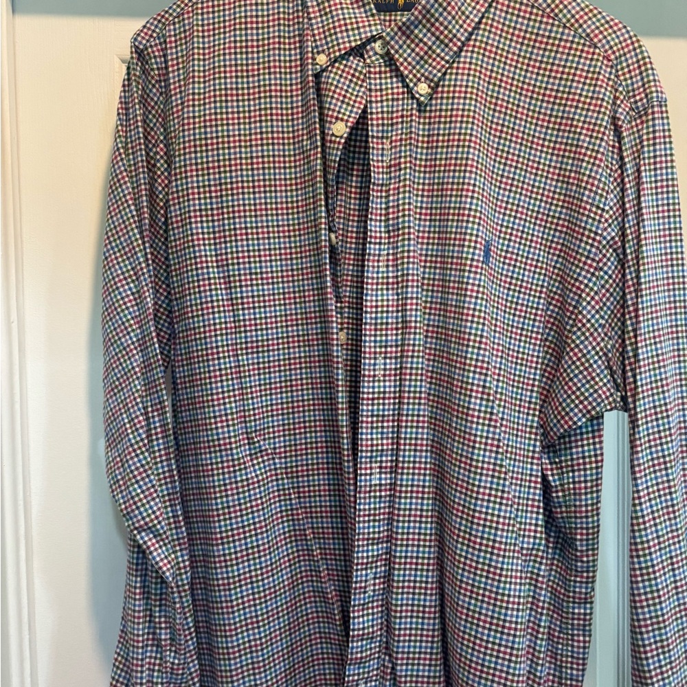 Ralph Lauren Men's Blue and Red Checkered Shirt